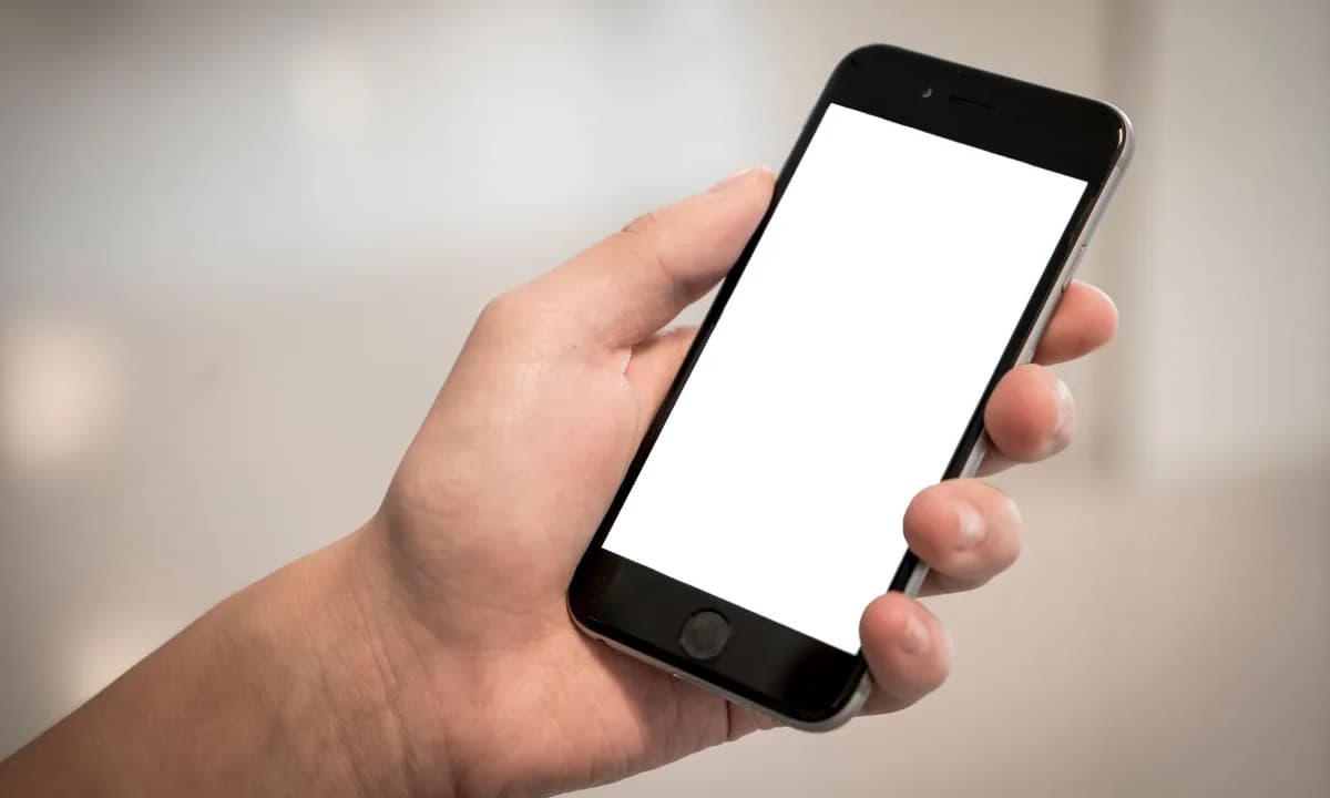 Beyaz ekranlı akıllı telefonu elinde tutan kişi